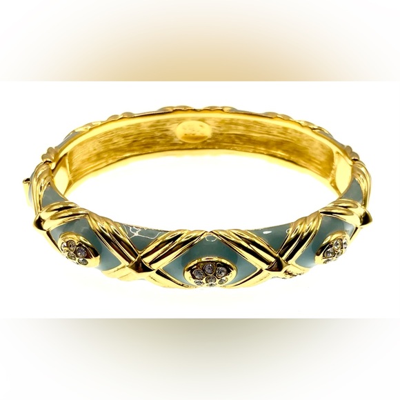 Joan Rivers Jewelry - Joan Rivers Signed Gold Tone Light Blue Enamel Crystals Hinged Bangle Bracelet